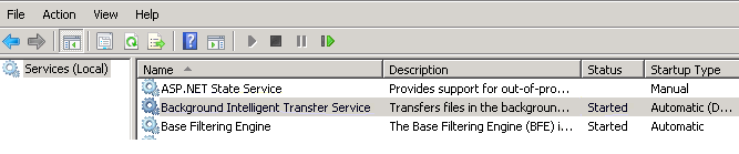 Captura de pantalla del estado del servicio de transferencia inteligente en segundo plano.
